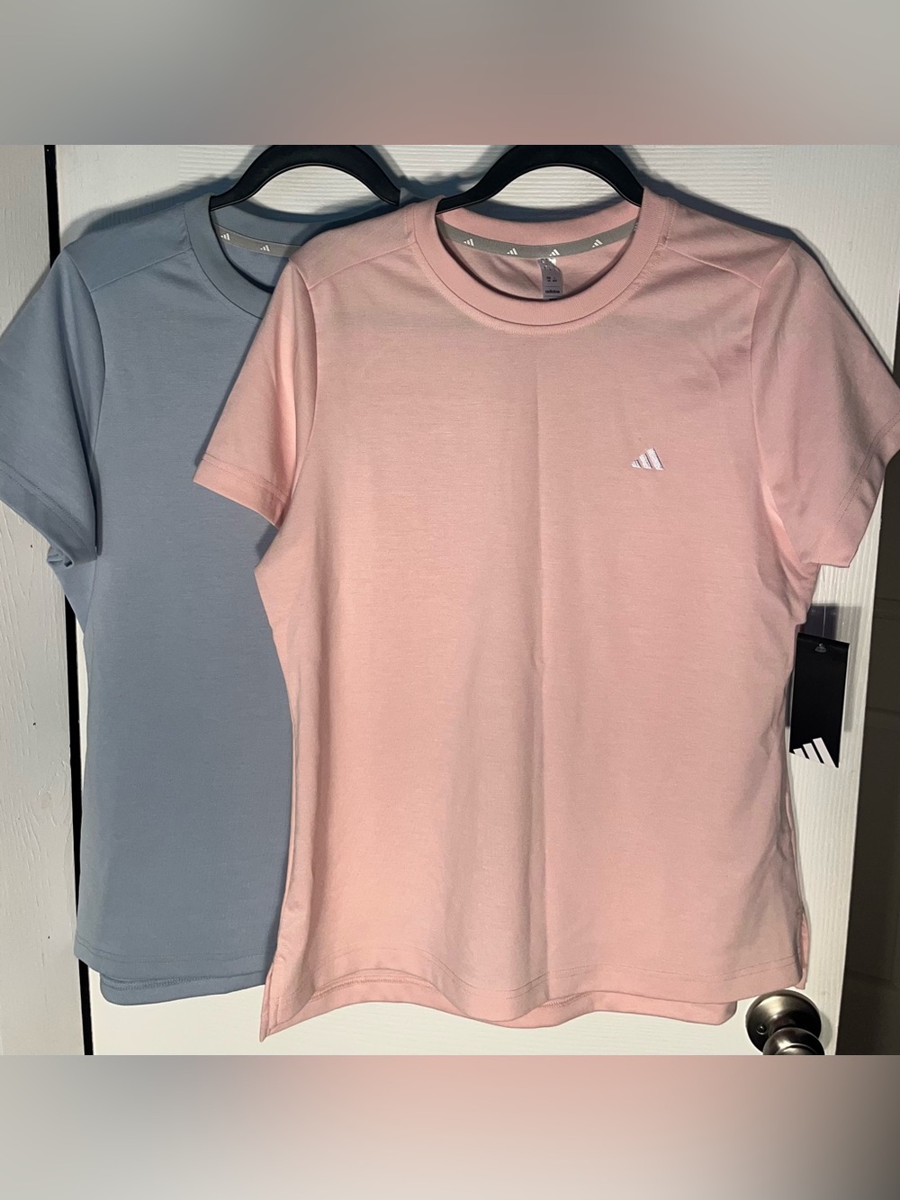 Lot of 2 Adidas Golf Top Women’s Size Large Short Sleeve Tee T Shirt Blue Pink
